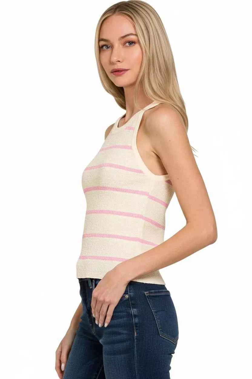 Zenana Women Sweater Tank Top Stripe Cream Pink 5fb17e97-09ee-4989-817a-2409e2e18a00-Max-Origin Trendsi