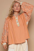 POL Shirt Blouse Woven Lace Floral Half Button Long Sleeve Top 5fb50c55-a16f-477d-bfe3-7427a6fda8ee-Max-Origin Trendsi