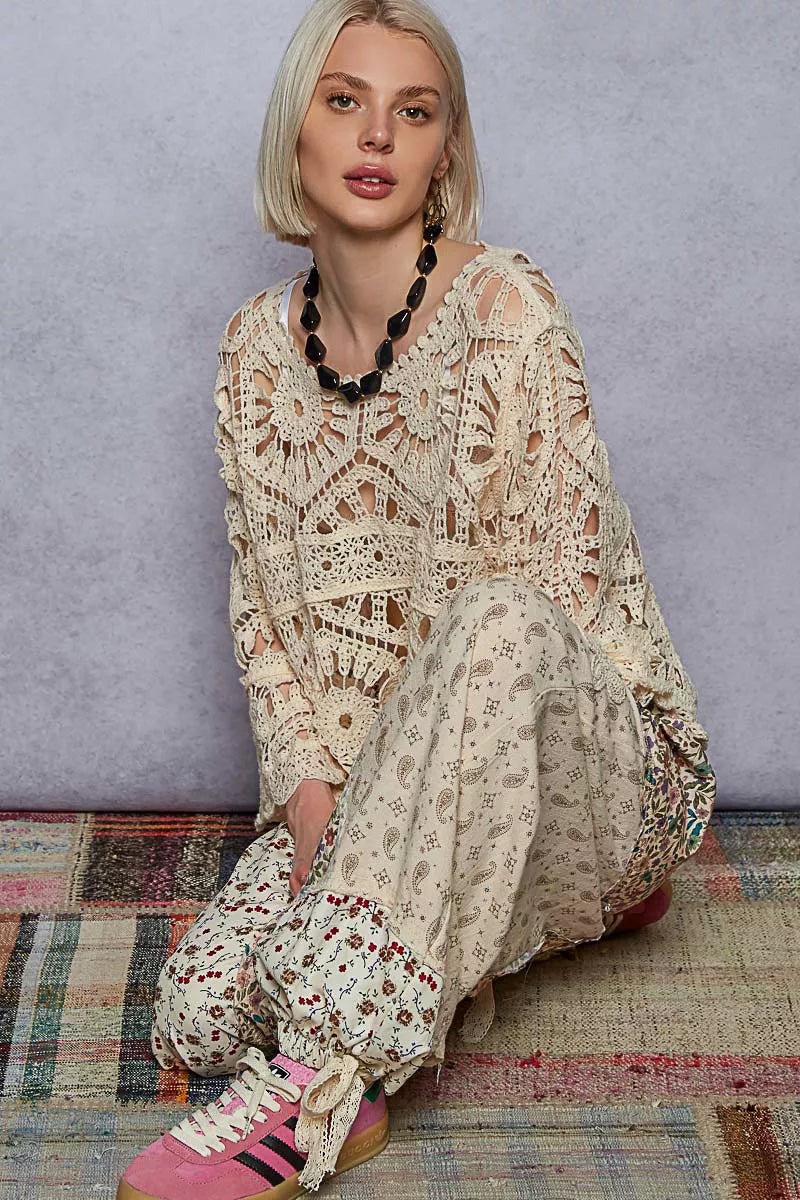 POL Womens Chrochet Top Cream Round Neck Weave Knit Pattern Cropped 5fb92340-8324-4322-9b0f-4f4efa802a11-Max-Origin Trendsi