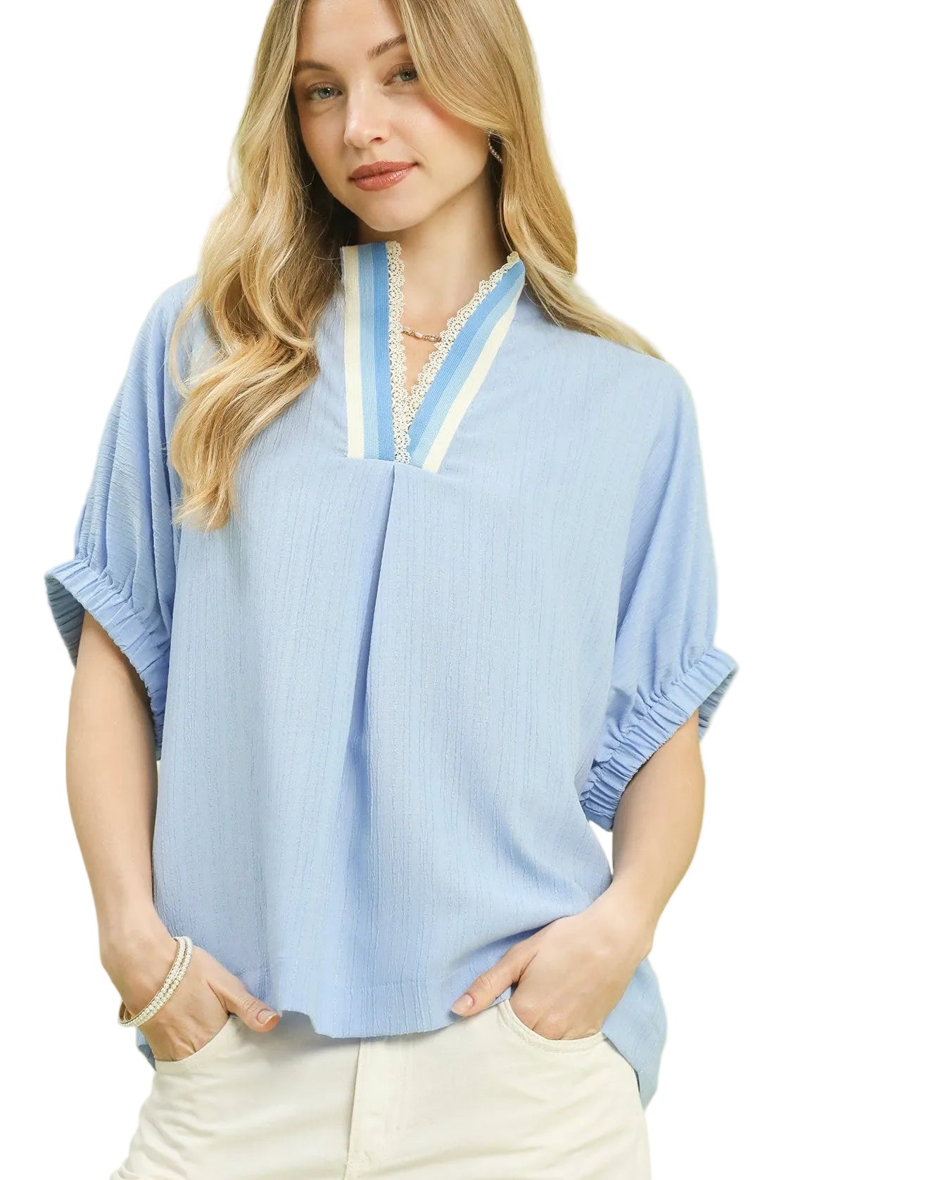 Umgee Textured V-Neck Blouse