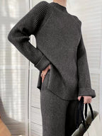 Women Sweater Set Mock Neck Raglan Sleeve Top and Pants 2 Pcs Set 5fc60504-ed20-4759-b353-c867127d57a0-Max Trendsi