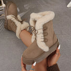 Women's Boots Faux Suede Fluff Lined Lace Up Round Toe Platform Mid Heels 5fd7e80a19244ffbb348202e1a39229a-Max-Origin Trendsi