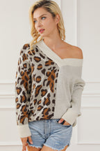 Women Sweater Half Leopard V Neck Long Sleeve Soft Knit Pullover 5fd8c774a26a4f6c81000e1e2012539e-Max Trendsi