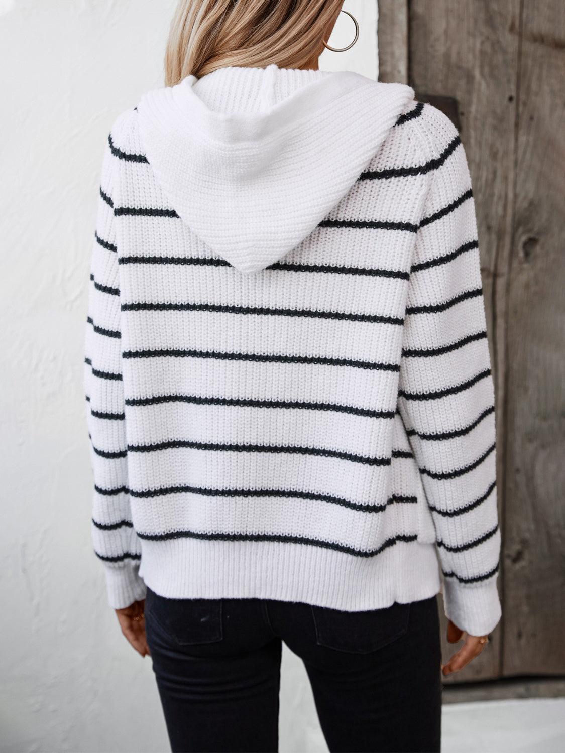 Striped Cardigan Button Up Long Sleeve Hooded Knitwear 5fe6659e-9671-4aa4-9224-99f85d01094b-Max Trendsi