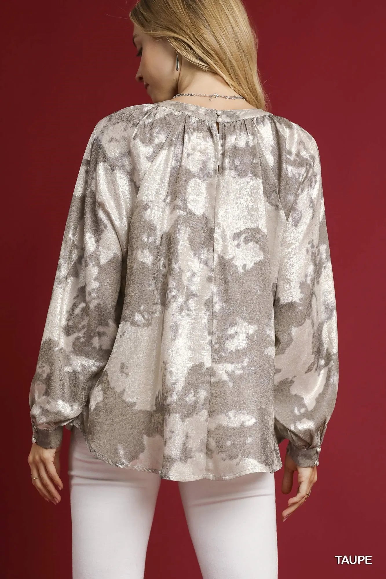 Umgee Blouse Metallic Fabric with Balloon Long Sleeves Top S-2XL 5fee4f6e-2c74-41db-8f62-1e68e9092cd5-Max-Origin Trendsi