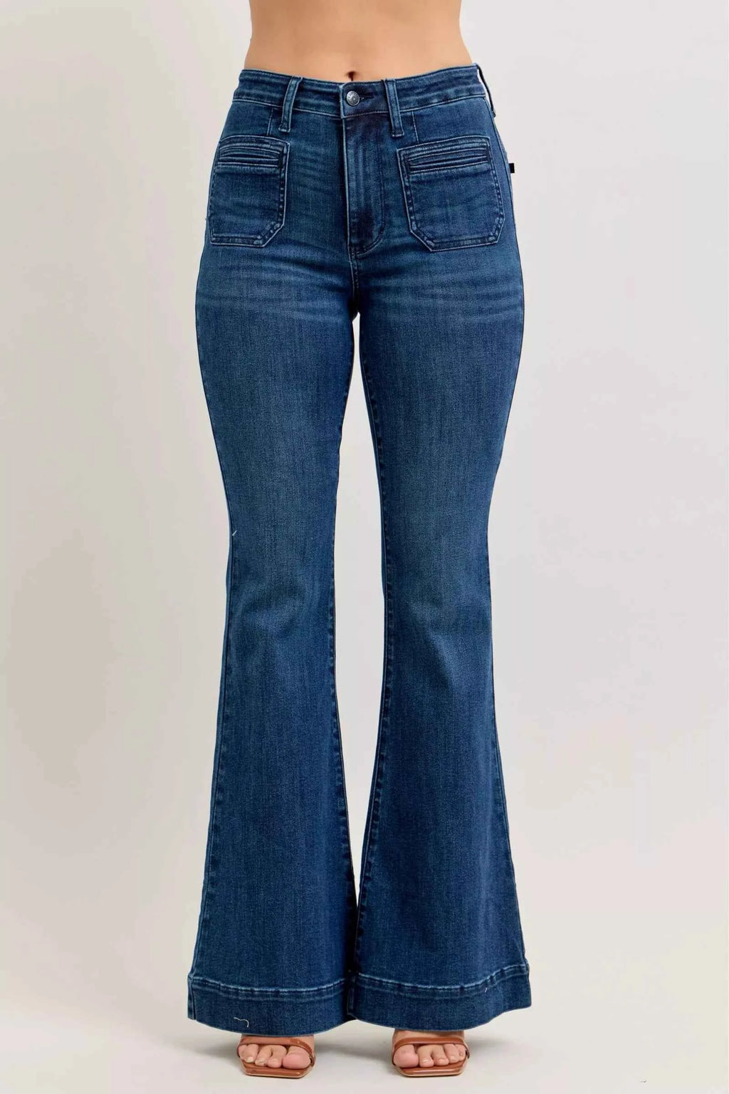 Judy Blue Flare Jeans High-Waisted with Front Pockets Dark Washed Denim DK 5ff8b1ba-6a06-4a75-b609-1a92cebc9677-Max-Origin Trendsi