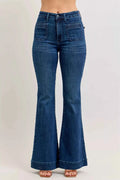 Judy Blue Flare Jeans High-Waisted with Front Pockets Dark Washed Denim DK 5ff8b1ba-6a06-4a75-b609-1a92cebc9677-Max-Origin Trendsi