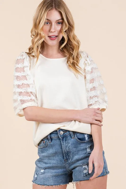 Lime 'N' Chili Top Lace Puff Sleeve Round Neck Cream Blouse 5ffa03ce-b6ed-49ee-a0c0-a9a044a9d76e-Max-Origin Trendsi