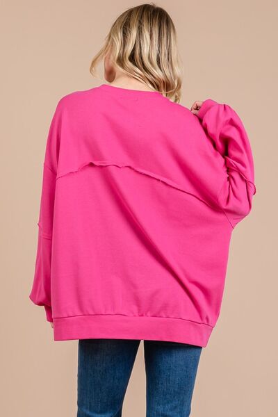 Ces Femme Sweatshirt Fuchisa Exposed Seam Long Sleeve Top 600152ee-b4e5-403e-aeff-4b282476697c-Min Trendsi