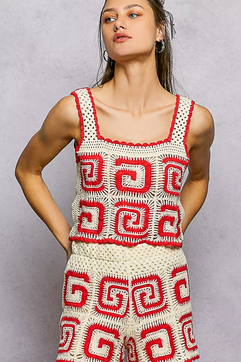 POL Handmade Crochet Cropped Tank Ivory Red with Granny Square Pattern 6002188c-4f86-4f29-9591-365ff1056f44-Max-Origin Trendsi