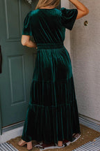 Maxi Dress Tiered Notched Short Sleeve Dress with Pockets 60215388-de3f-4961-b6b9-3fb5bd59c224-Max Trendsi