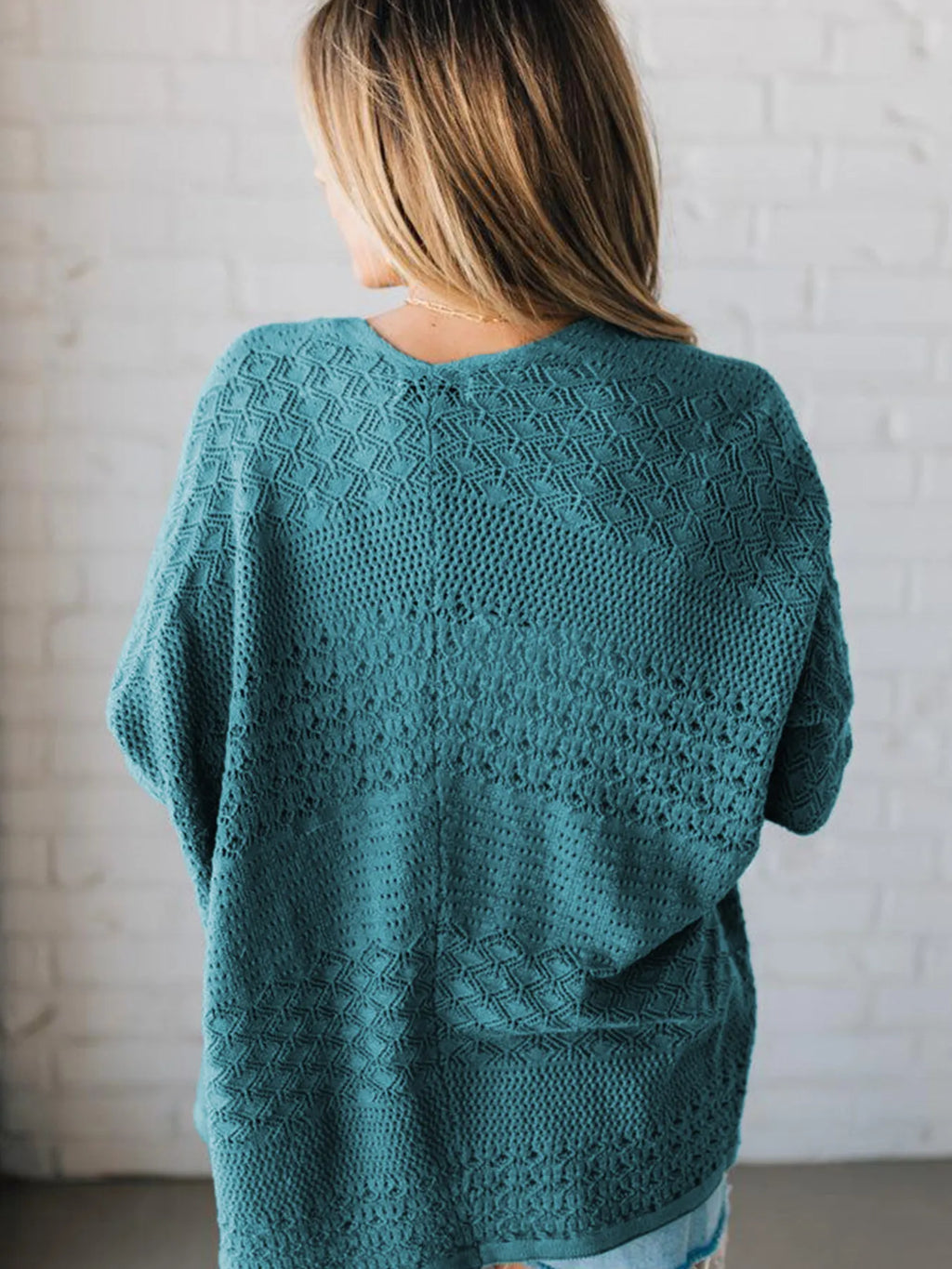 Women's Cardigan Open Front Knitted with Eyelet Details Long Sleeve 602b21af4a6b4949805570df7f9435bd-Max-Origin Trendsi