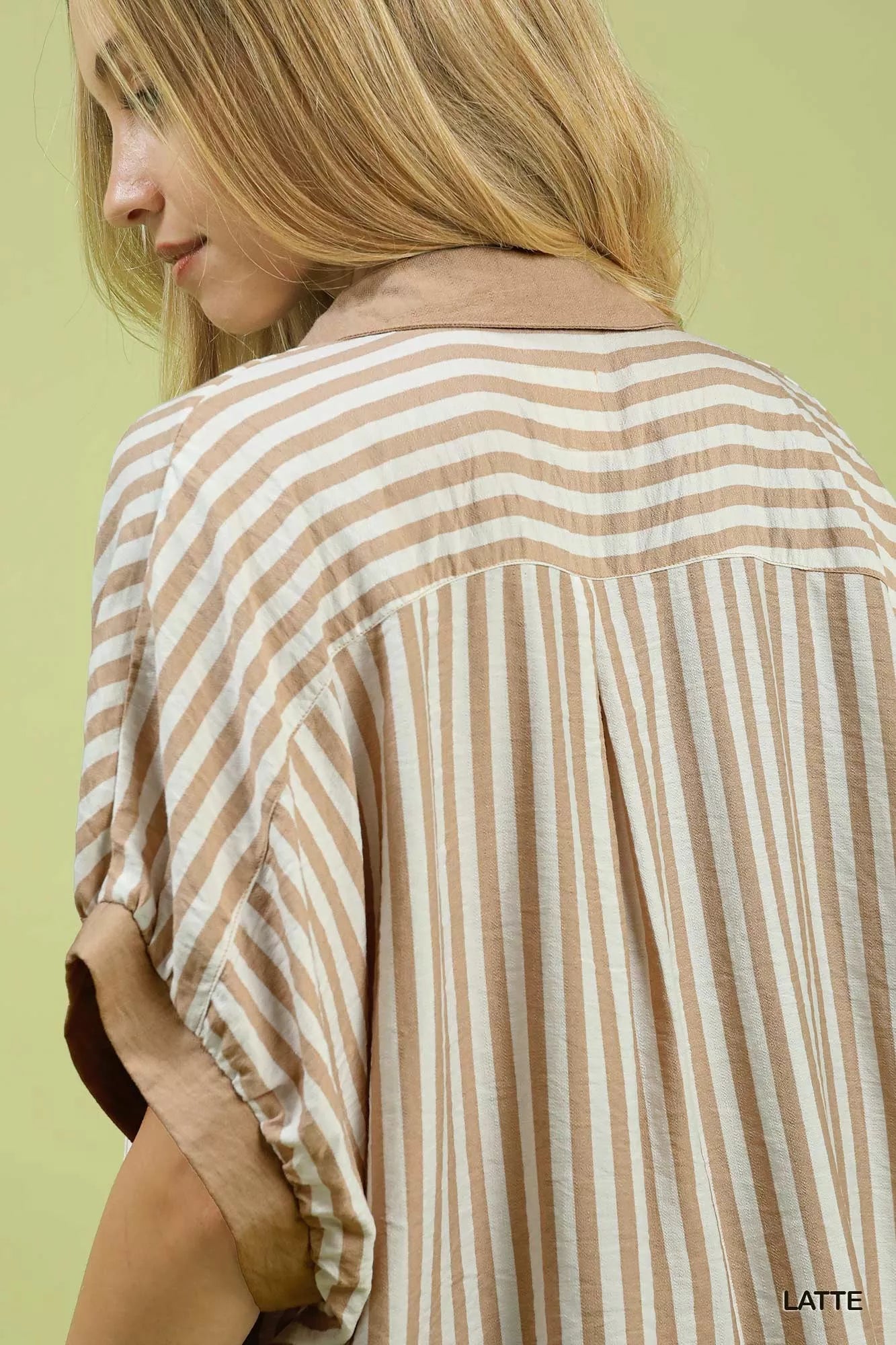 Umgee Womens Blouse Latte Stripe Collared Oversized Buttoned Top 6040b78b-5d79-43c4-904c-b157c62a7b6c-Max-Origin Trendsi