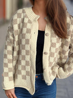 Checkered Cardigan Oversized Women Single Breasted Round Neck Soft One Size 60449d58-0411-4363-a483-557329f0453d-Max Trendsi