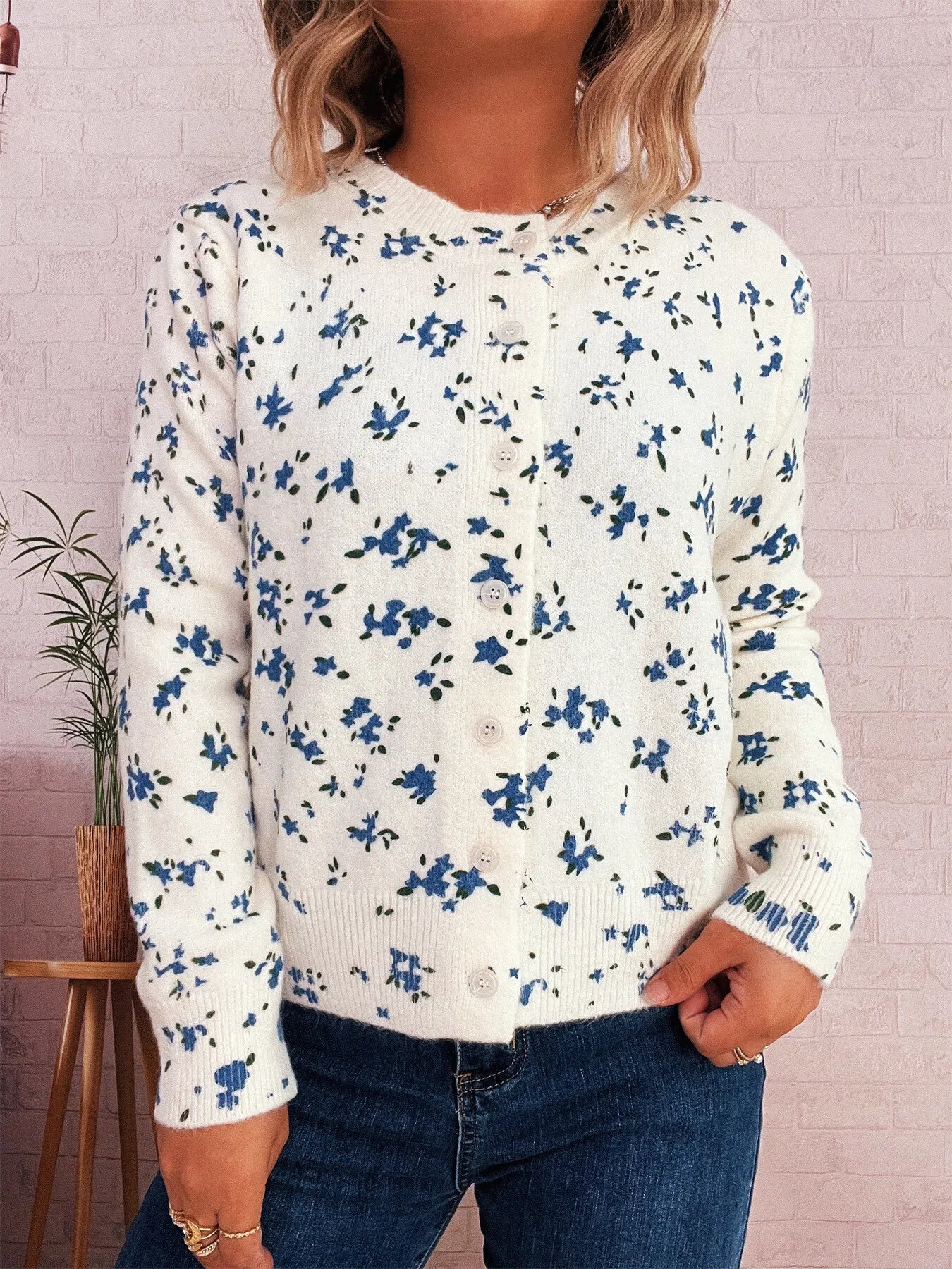 Women's Cardigan Floral Button-Up Long Sleeve Knit Round Neck 604da6e5174e46588012d546b6dc91f3-Max-Origin Trendsi