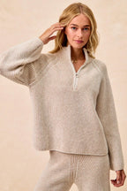 BiBi Womens Knit Top Taupe Two Tone Rib Texured with Zip Up Collared Sweater 604e90845bae4797810f401cc8311b5c-Max-Origin Trendsi
