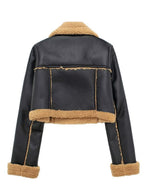 Women Faux Leather Cropped Jacket Collared Neck Long Sleeve Plush Lined 60567cb4-5836-469c-8c6e-2ccbfc973eaf-Max Trendsi