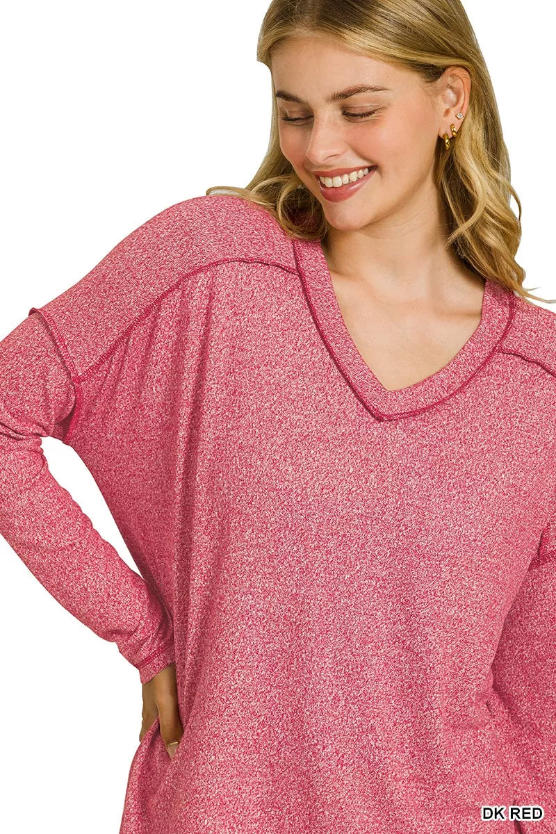 Zenana Soft Melange Hacci Exposed Seam Hi-low Tee 605f0cbc43484c7f8094b71ba1d34ce6-Max-Origin Trendsi