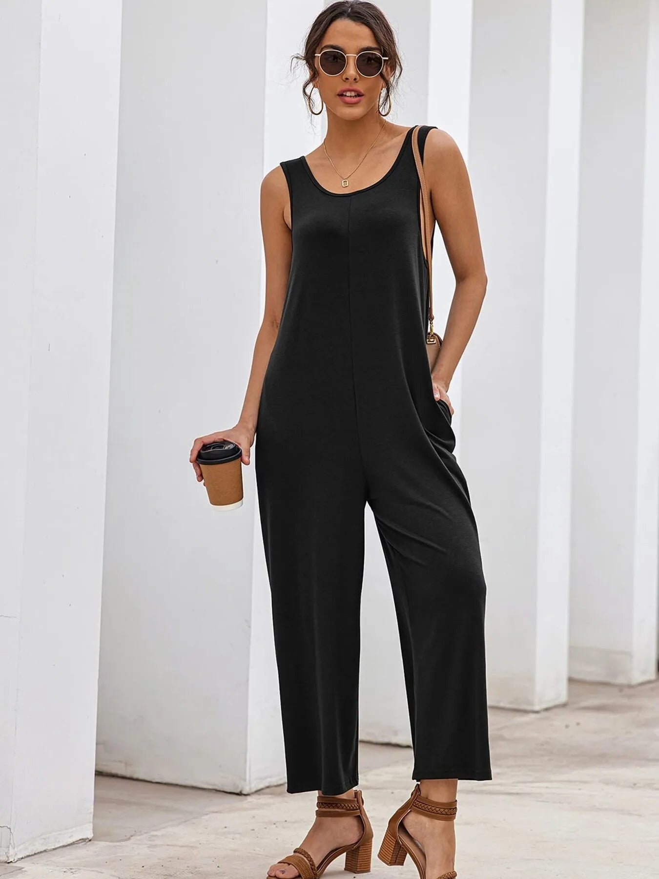 Women's Jumpsuit Sleeveless Wide Leg Casual Loose Overall One-piece Black 6070dfde1cde404793eabeeb8912f33e-Max-Origin Trendsi
