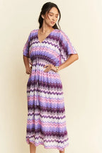 Davi & Dani Midi Dress Lilac Multi Color Wavy Tie Waist Flowy Sleeve 60731f1009fb4c7d888d9e9551401692-Max-Origin Trendsi