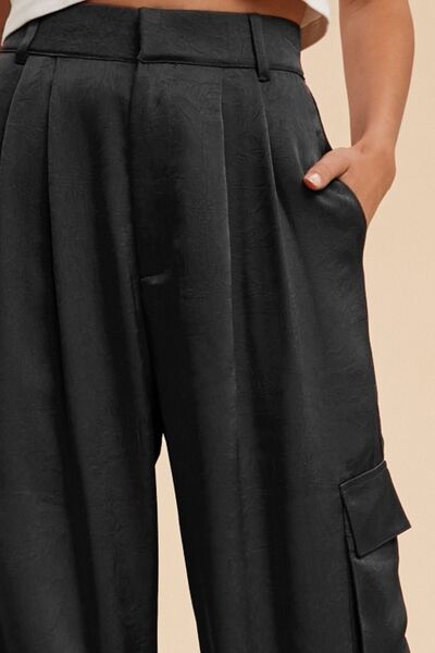 Annie Wear Cargo Satin Pants Black Wide Leg 6082960e-49f9-4969-bd0d-9ab5f9ed41ea-Min Trendsi