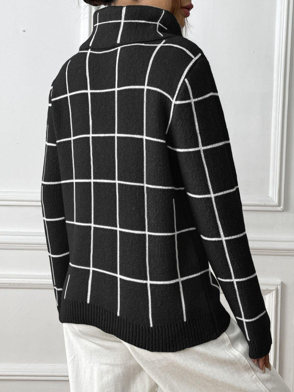 Heart Plaid Sweater Turtleneck Long Sleeve Casual Knitwear 608d89bd-83ff-4603-863f-e0b244772c0c-Max Trendsi