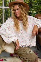 POL Sweater Knit White Pink Colorful Round Neck Fringed Distressed Hem 60aea91a-8e79-4c03-b612-609e5b3b54c4-Max-Origin Trendsi