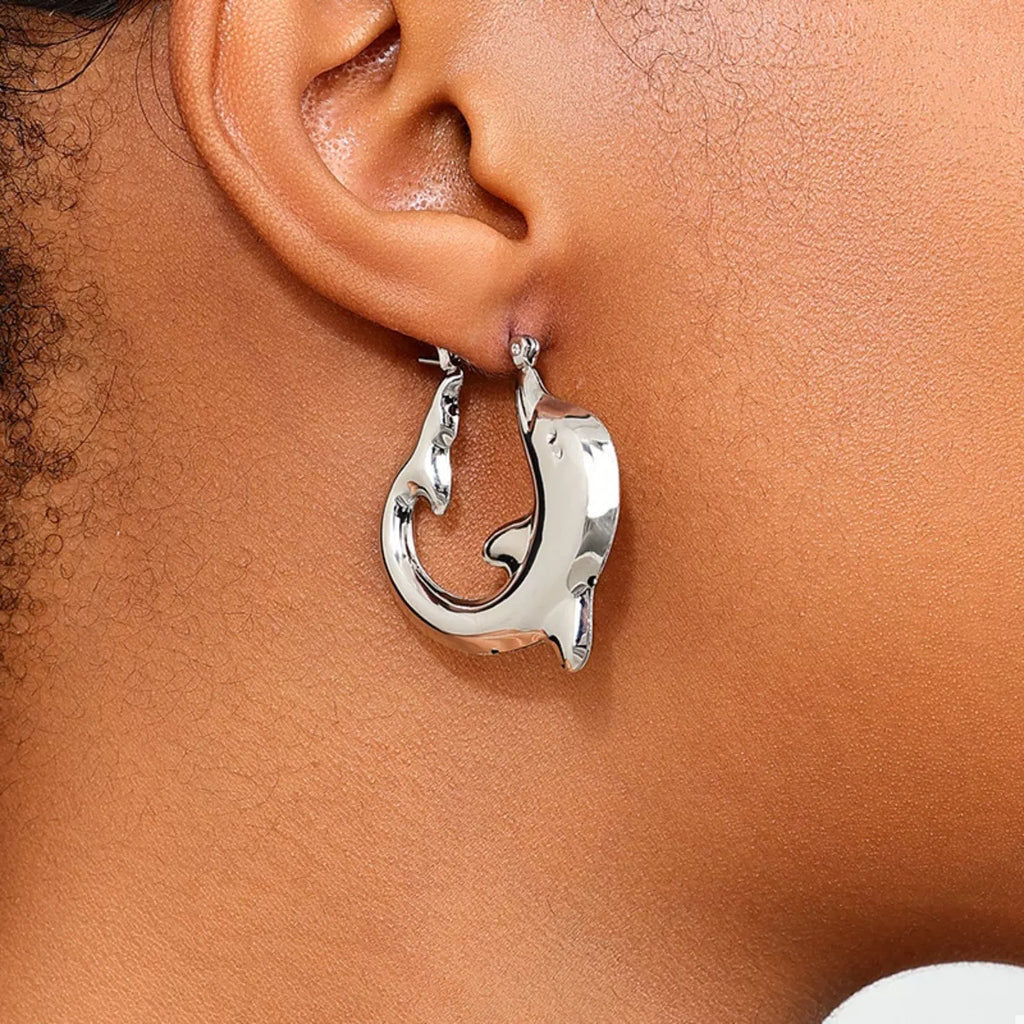 Hoop Earrings 18K Gold-Plated Dolphin Gold Silver Jewelry Silver One Size 60be00aa-d900-4fd8-acba-8a95dac947a5-Max-Origin Trendsi