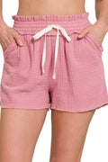 Zenana Cotton Shorts Double Gauze Elasticband Drawstring Waist Rose Pink LT ROSE 60cc5c98-e4f9-4716-a719-ebb1f94c543c-Max-Origin Trendsi