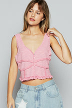 POL Tank Top V-Neck Cropped Blush Pink Lace Detail Blouse Blush Pink 60dec6e6-1041-4f97-9556-6dbefe489b32-Max Trendsi