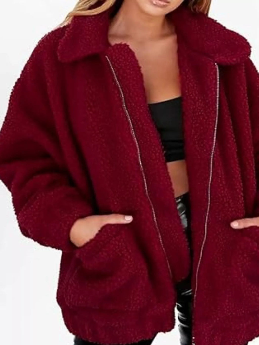 Womens Fleece Jacket Cozy Soft Zip Up Plus Sizes S-3XL Burgundy 60e23066-0a43-4a82-8af0-5b36e1751aba-Max-Origin Trendsi