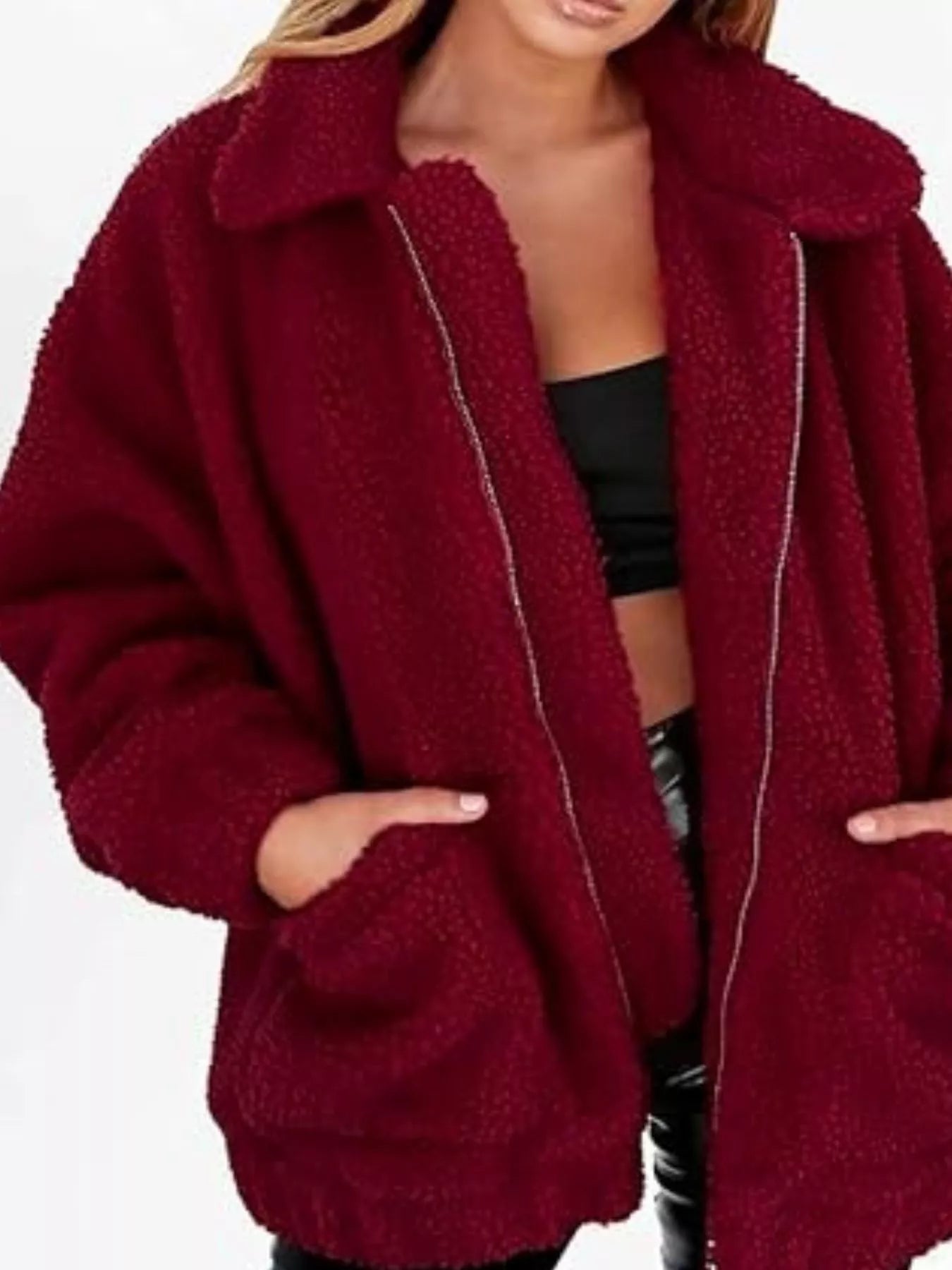 Womens Fleece Jacket Cozy Soft Zip Up Plus Sizes S-3XL Burgundy