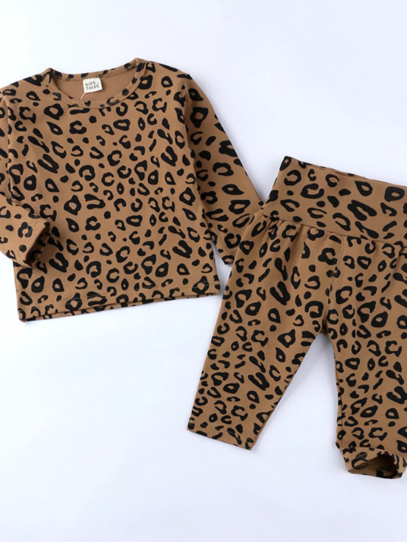 Gir's Leopard Outfit Set Children's Long Sleeve Top and Pants Set 2 Pcs Coffee Brown 60f21f8dde224c70bb0ffb633092fc5e-Max-Origin Trendsi