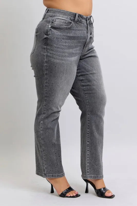 Judy Blue Gray Jeans High Waist Rhinestone Straight Pants 60fa48b9-b1c3-4631-8016-0c47419cc2dd-Max-Origin Trendsi