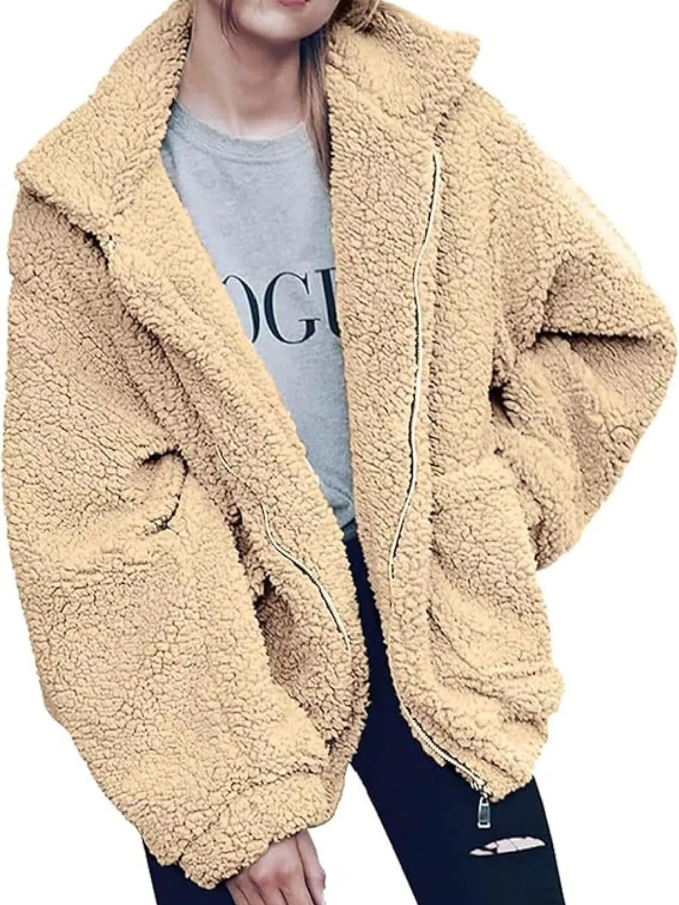 Womens Fleece Jacket Cozy Soft Zip Up Plus Sizes S-3XL Tan