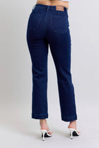 Judy Blue Straight Jeans High Waist Rivet Work Wear Knee Patch Dark Wash 61150373e6a64f2a8fd31b5ef8b9c516-Max-Origin Trendsi