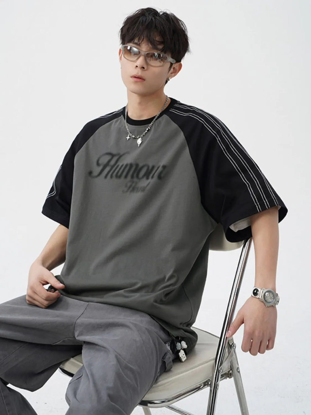 Men‘s Cotton T-Shirt Letter Round Neck Half Sleeve Basic Top Tees Dark Gray 6119e700-76db-455b-89be-ad425f22620a-Max-Origin Trendsi