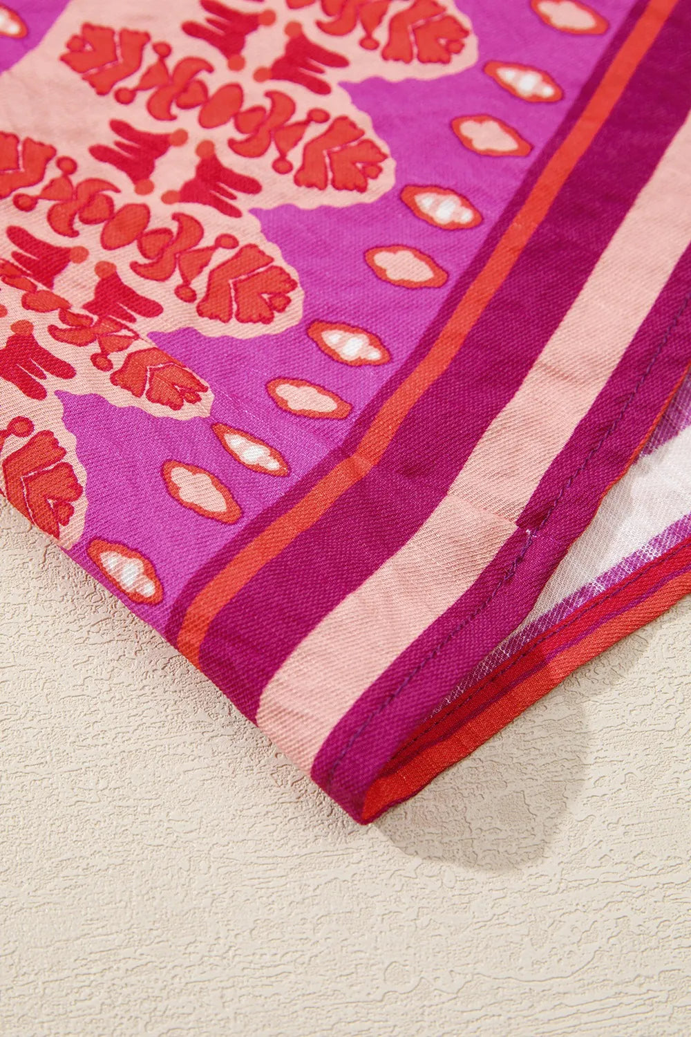 Boho Mini Dress Hot Pink Floral Short Sleeve Tie Neck 61302547-c770-43b0-b54f-2a9d2329a389-Max-Origin Trendsi