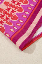 Boho Mini Dress Hot Pink Floral Short Sleeve Tie Neck 61302547-c770-43b0-b54f-2a9d2329a389-Max-Origin Trendsi