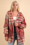 VERY J Fuzzy Plaid Long Sleeve Hooded Jacket Open Pocketed Mauve Mix 6137f1da-ad52-40ca-be48-0a0de99f5408-Max Trendsi