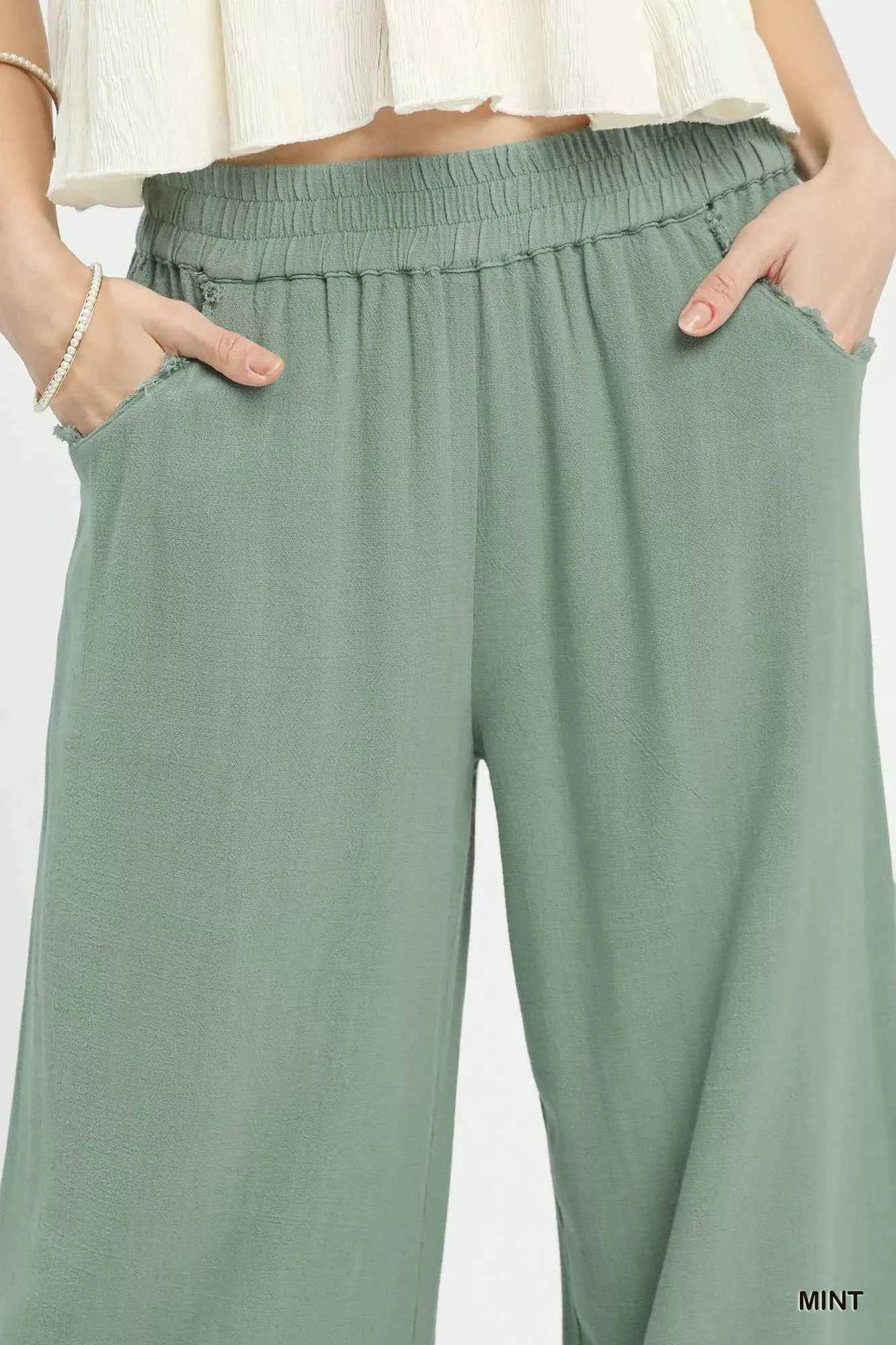 Umgee Linen Wide Leg Cropped Pants with Lace Trim 61541fe8-11d0-40e7-a2db-3f567813fdd8-Max-Origin Trendsi