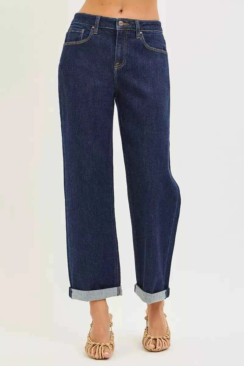 RISEN Slouchy Cropped Boyfriend Jeans With Cuffed Hem 615966b9cd1348dca4cd6d07a303d215-Max-Origin Trendsi