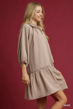 Umgee Mini Dress Taupe V-Neck Tiered Ruffled Long Sleeve 615c83ec-9c60-4238-a43c-410e20f4efd5-Max-Origin Trendsi