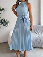 Pleated Midi Dress Grecian Neck Tie Waist Belted Halter Sleeveless 616d1ed1-4870-4968-90ed-5ded64e51614-Min Trendsi