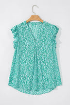 Women's Blouse Notched Turquoise Leopard Ruffle Short Sleeve Top 617c0d22-84fa-4200-b43a-07d6e03f5855-Max-Origin Trendsi