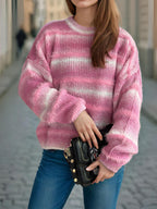 Gradient Striped Sweater Round Neck Dropped Shoulder Pullover 6187305d-93c1-438e-bf64-f02d57092ce6-Max Trendsi