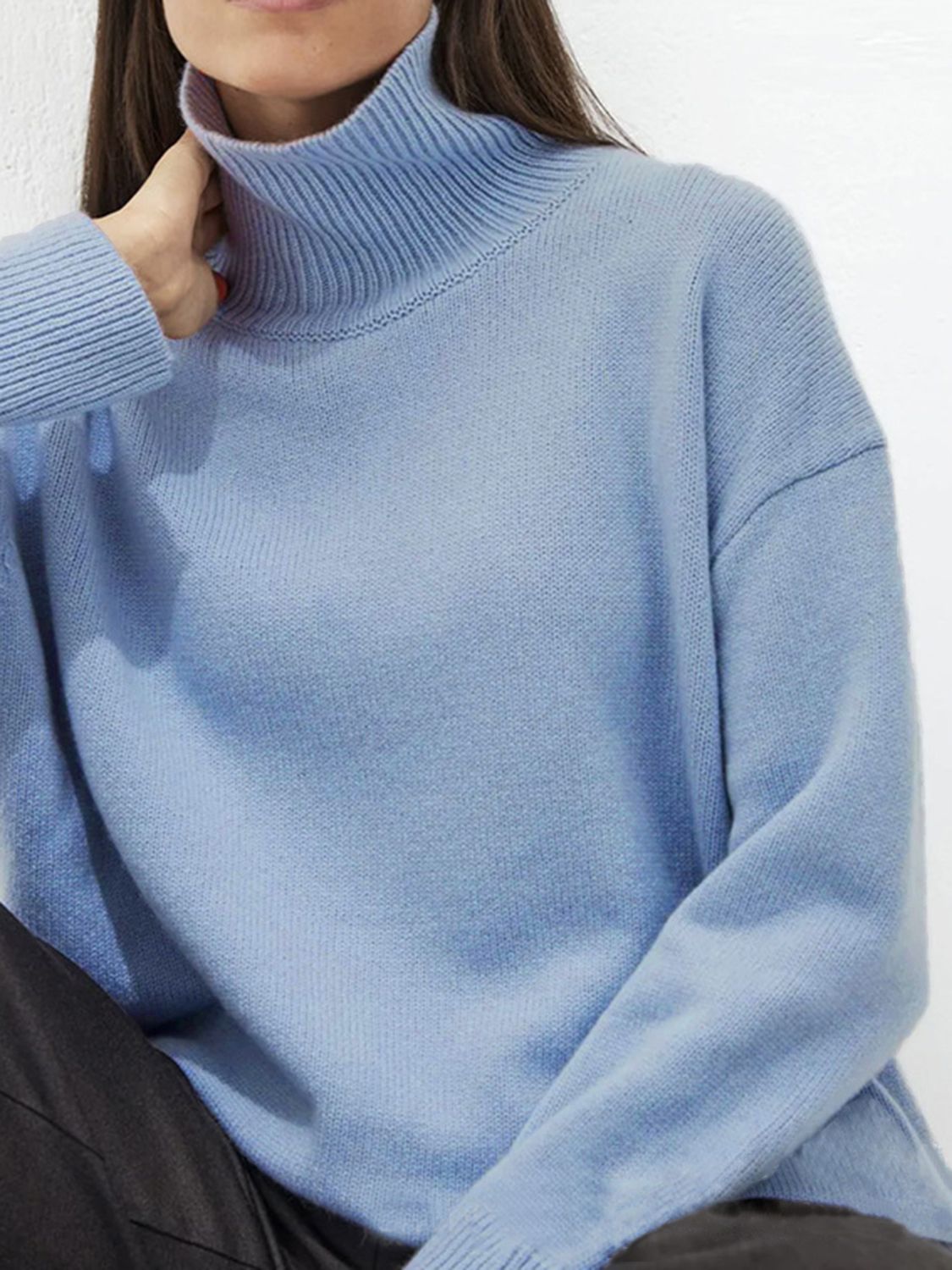 Ribbed Women Sweater Turtleneck Long Sleeve Soft Acrylic Loose Basic Pullover