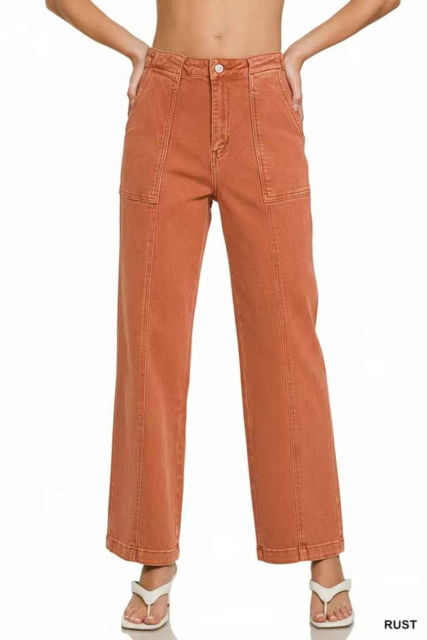 Zenana Straight Leg Utility Pocket Jeans
