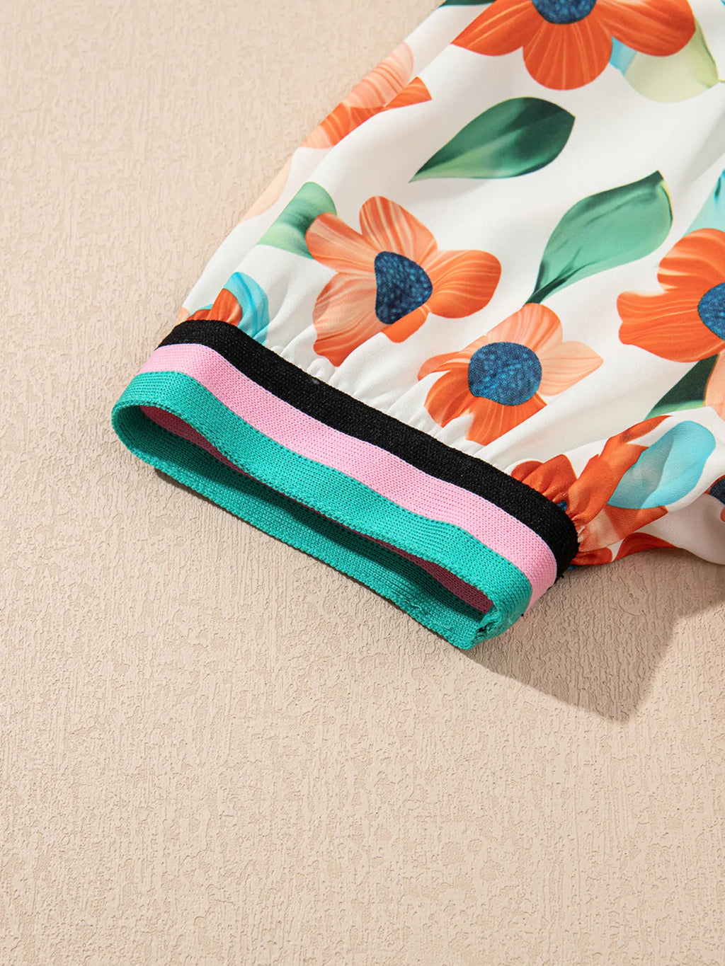 Mini Floral Dress Contrast Trim Split Neck Puff Short Sleeve Tiered 619f6129d8ef4ec38a52857301b90955-Max-Origin Trendsi