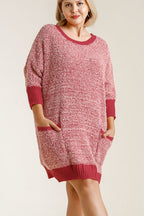 Umgee Sweater Dress Mini Ribbed Hem Round Neck 3/4 Sleeve with Pockets 61c5f868-ce62-45da-9a28-2cde1b201bd1-Max Trendsi
